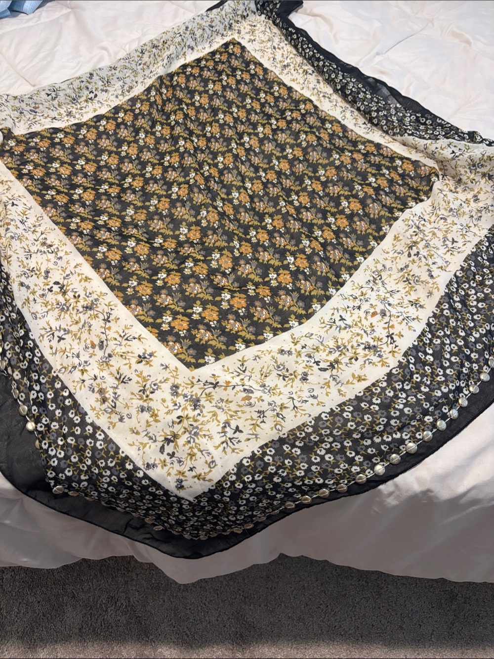 Nine West Black and Cream Floral Scarf